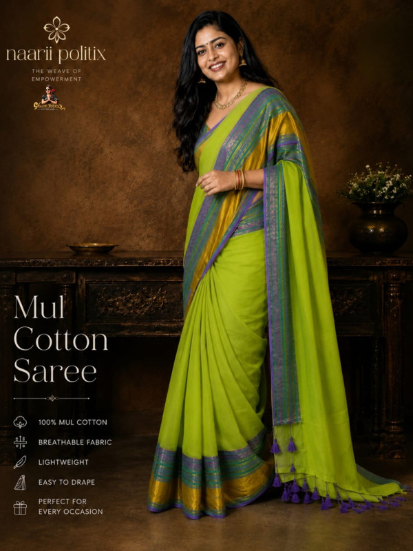 MUL COTTON SAREE - GREEN