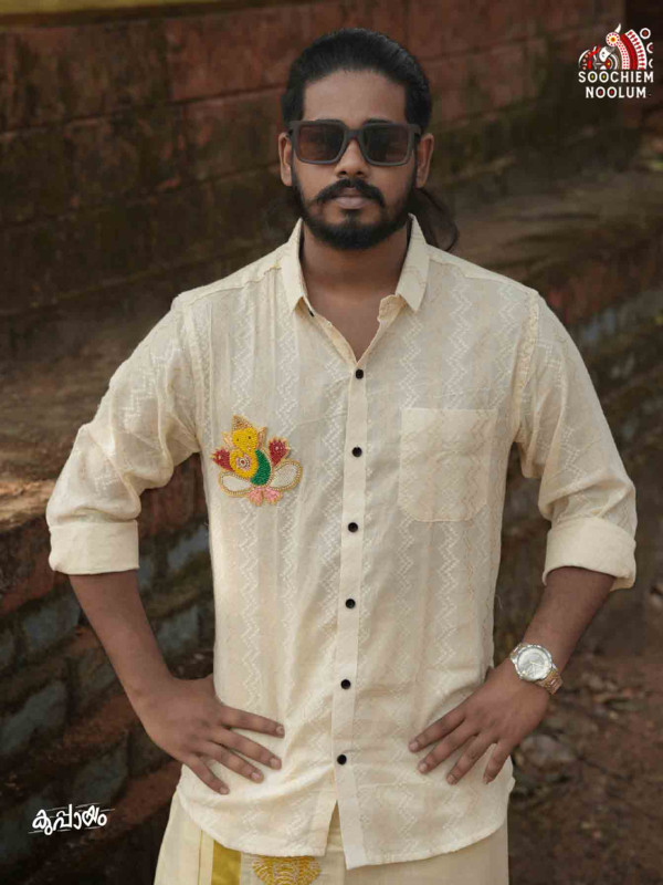 Lurex Off White Ganapathi Beaded Patch Premium Designer Shirt[SHIRT000248]
