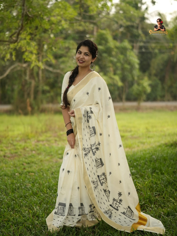 ENTE NADU - EMBROIDERY COTTON KASAVU SAREE