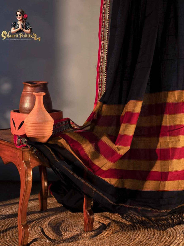 Narayanpet Pure Cotton Saree - Black [SAREE000025]