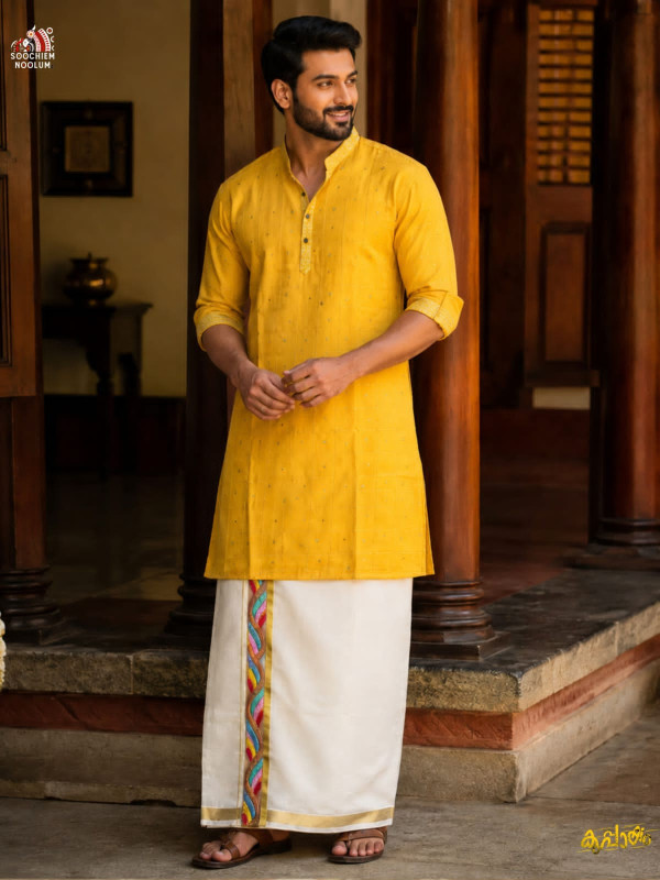SOFT LINEN FESTIVE SPECIAL LUXURY KURTA - MUSTARD YELLOW