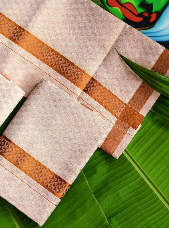 Tissue Copper Jacquard Kasavu Premium Single Dhoti [Clearance Sale][SINGLE00016]