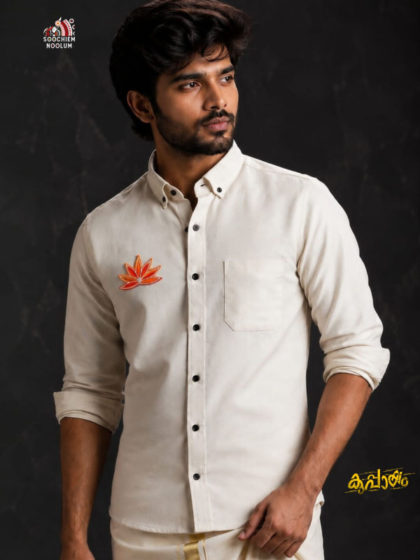 OFF WHITE LOTUS BEADED PATCH PREMIUM DESIGNER SHIRT