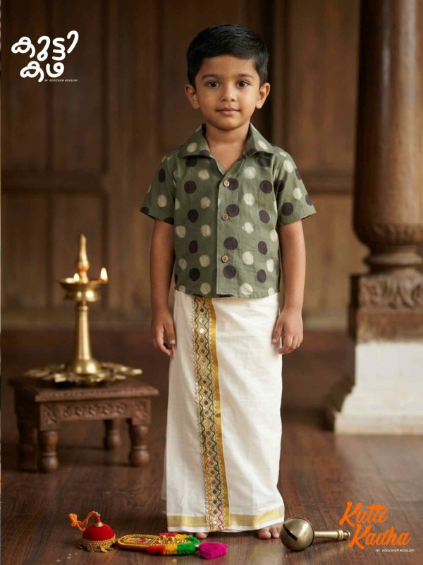 Hand Block Cotton Shirt+ Dhoti Combo For Kids[KCOMBO00031]