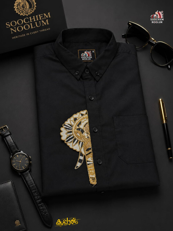 ELEPHANT EMBROIDERY HALF PATCH SHIRT