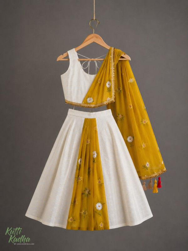 MADHUBALA- DRAPE SKIRT AND TOP  WITH PLEATED DUPATTA- YELLOW