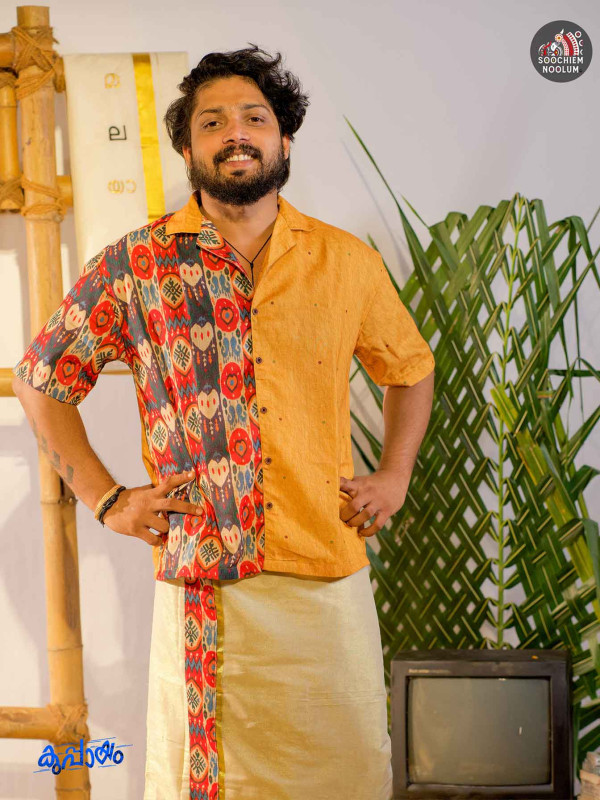 NIRAKKOOTT -YELLOW IKAT HALF SLEEVE SHIRT[SHIRT0006]