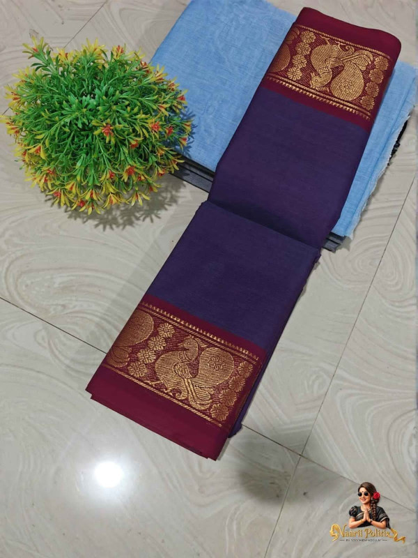 CHETTINAD COTTON SAREE - DEEP ROYAL PURPLE