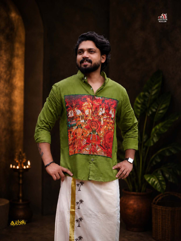GREEN PREMIUM CANVAS PATCH SHIRT - KERALA VIBES