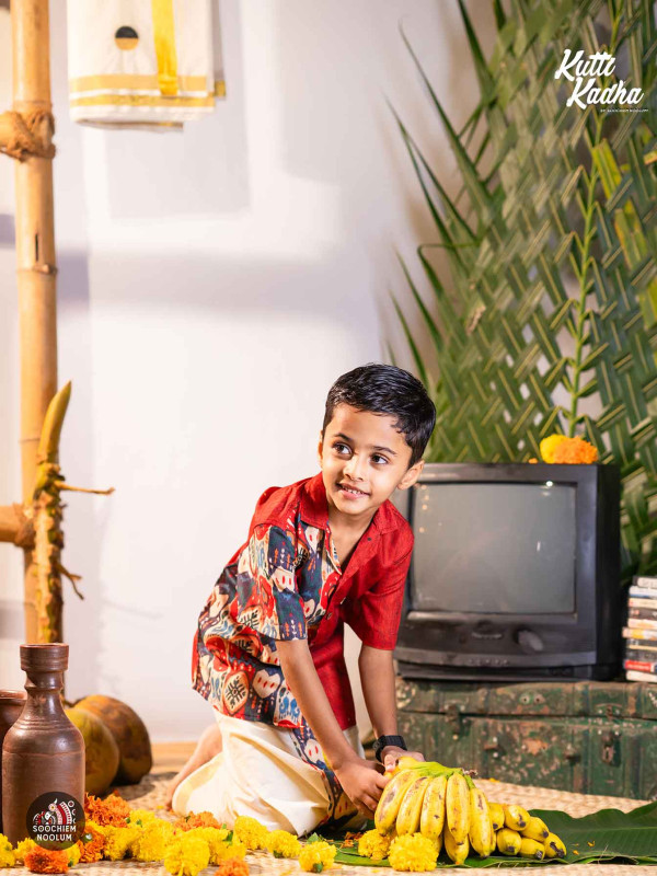 NIRAKKOOTT-Red Ikat Shirt For Kids[KSHIRT0002]