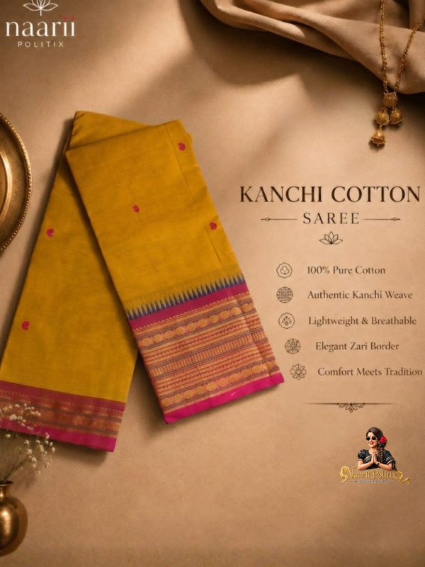 PREMIUM KANCHI COTTON SAREE - MUSTARD YELLOW