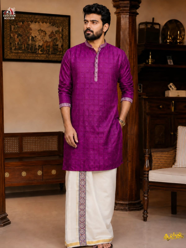 SOFT LINEN FESTIVE SPECIAL LUXURY KURTA - PURPLE