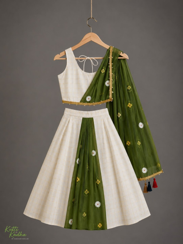 MADHUBALA- DRAPE SKIRT AND TOP  WITH PLEATED DUPATTA- GREEN