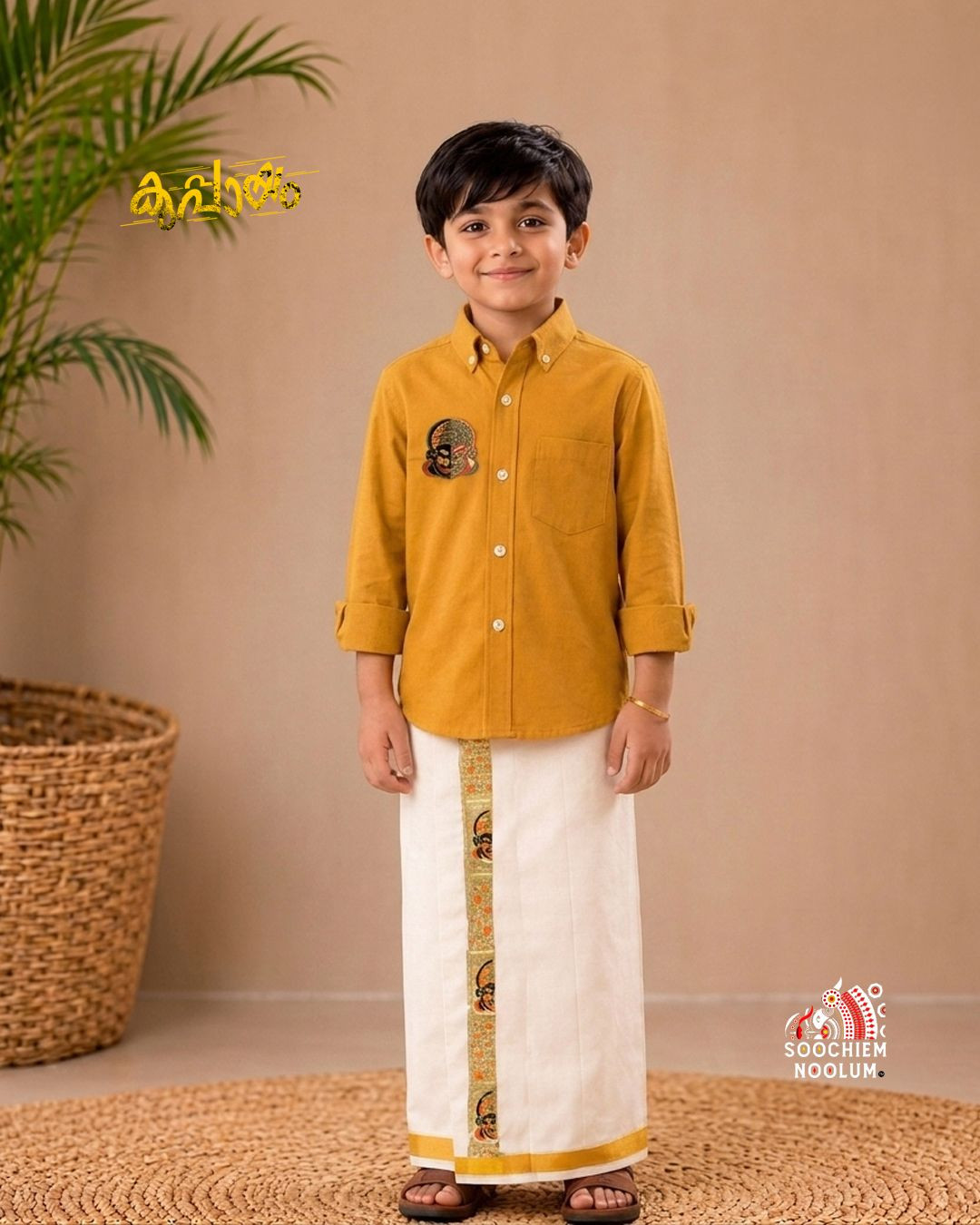 KAANTHA -KATHAKALI EMBROIDERED DESIGNER COTTON SHIRT + DHOTI COMBO FOR KIDS