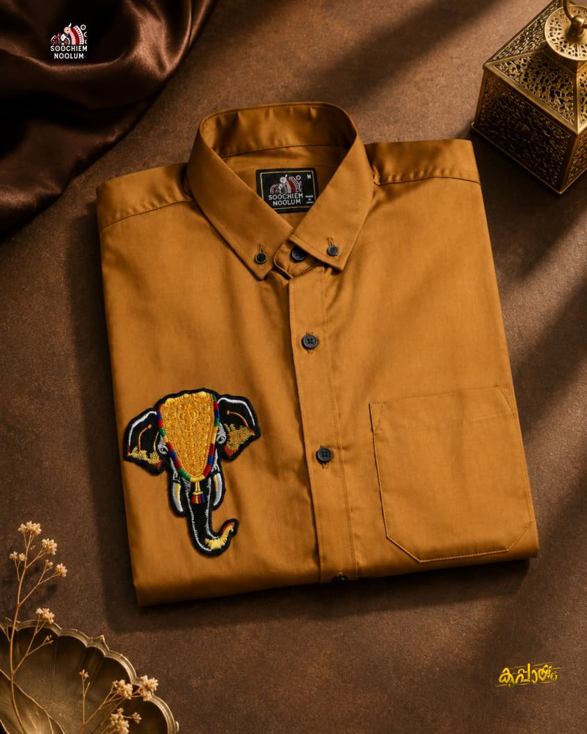 GOLDEN ELEPHANT EMBROIDERY DESIGNER PATCH SHIRT