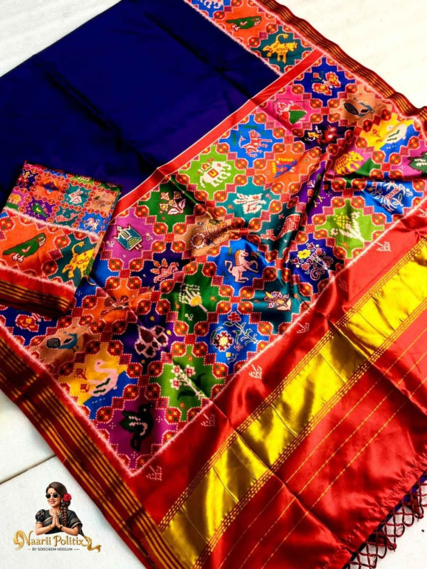 HANDLOOM SILK PATOLA WITH TRENDING DESIGNS & LAGADI PATTA & WEAVED ZARI BORDER & TASSELS - BLUE