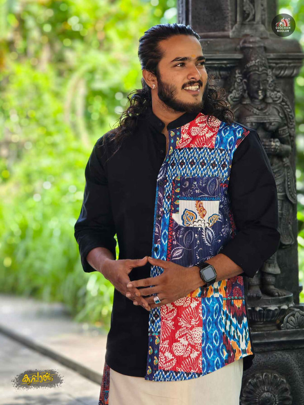 Black Designer Half Patch Shirt[SHIRT00077]