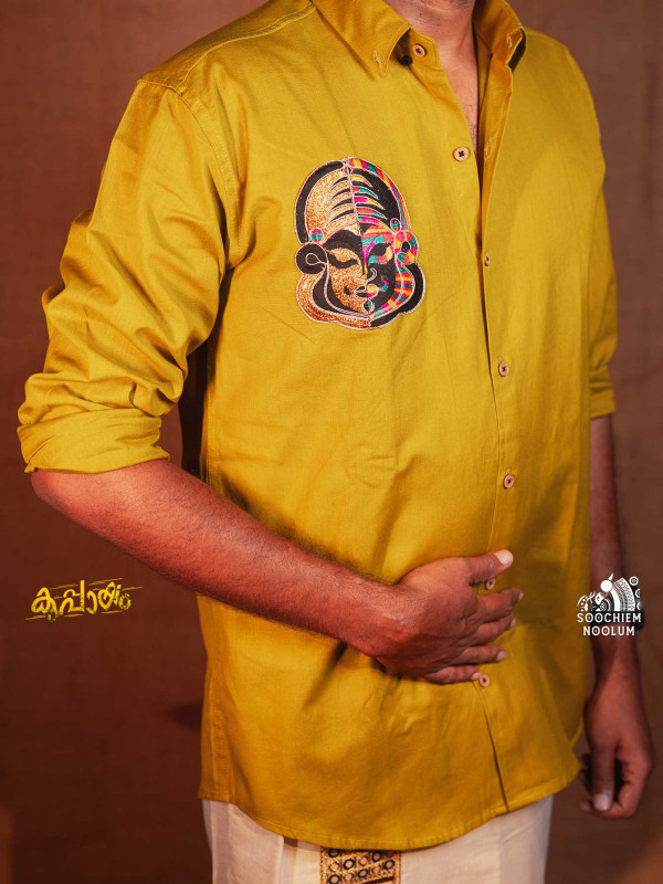 Lime Green kathakali Embroidery patch Designer Shirt[SHIRT000109]