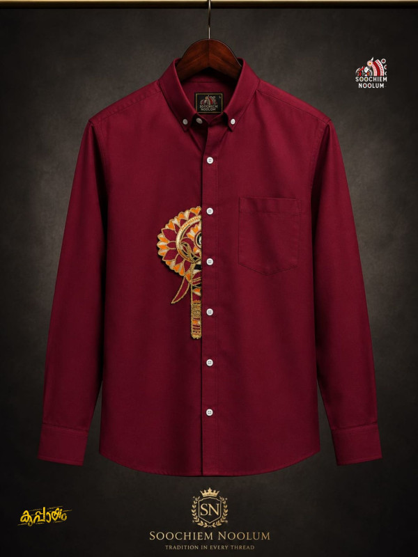 MAROON ELEPHANT EMBROIDERY HALF PATCH SHIRT