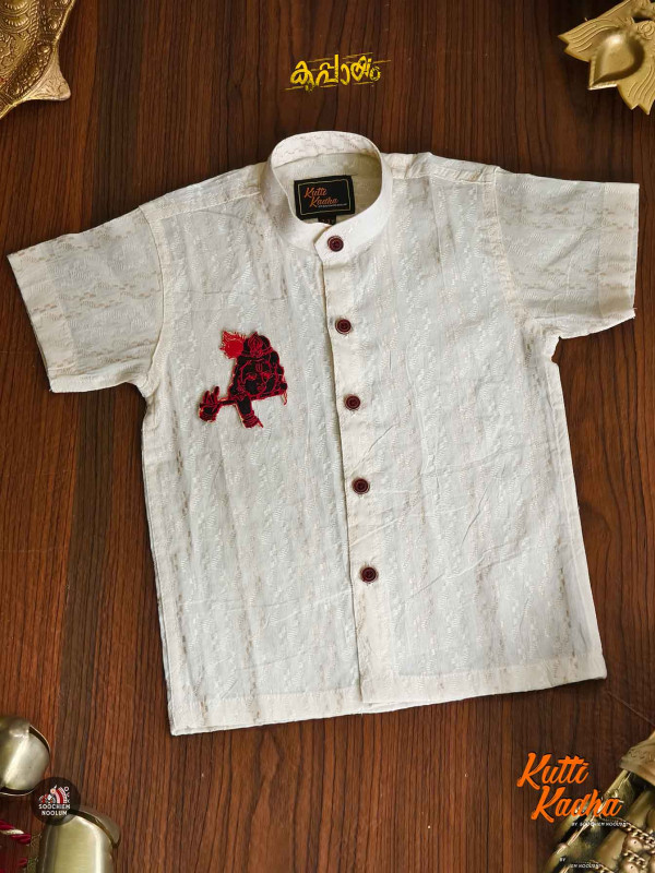 Sree Krishna Embroidery Patch Off White Shirt For Kids[KSHIRT00013]