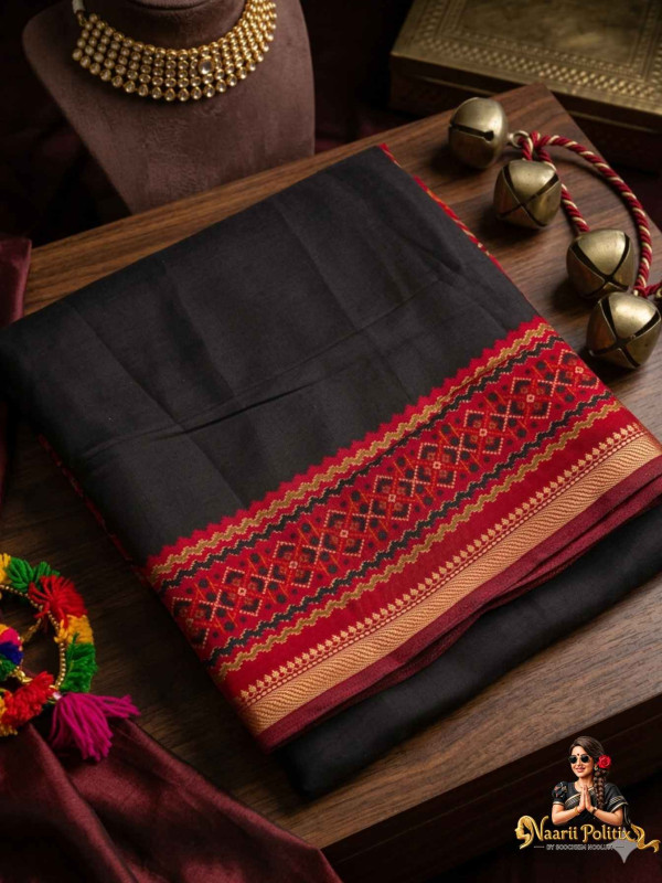 Premium Soft Cotton - Black and Red [SAREE000058]