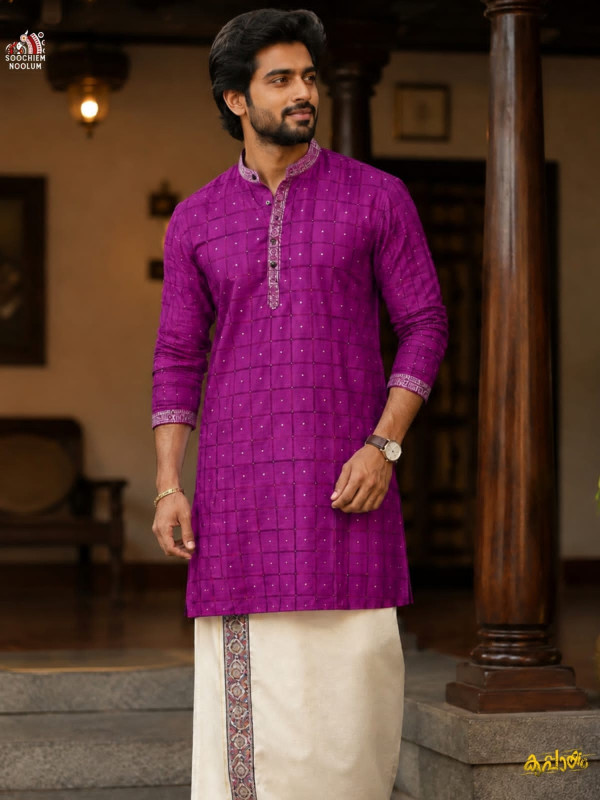 SOFT LINEN FESTIVE SPECIAL LUXURY KURTA - PURPLE