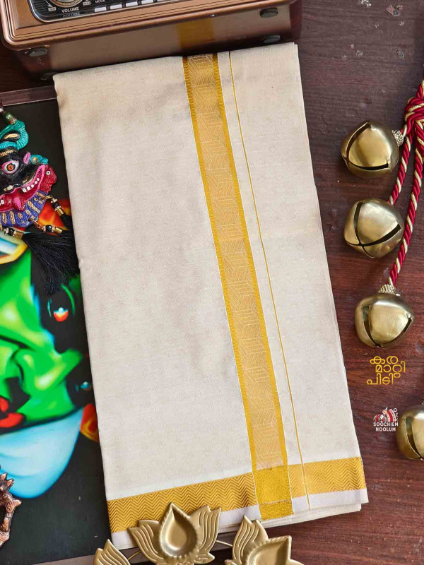Tissue Golden Jacquard Kasavu Premium Single Dhoti [Clearance Sale][SINGLE00015]