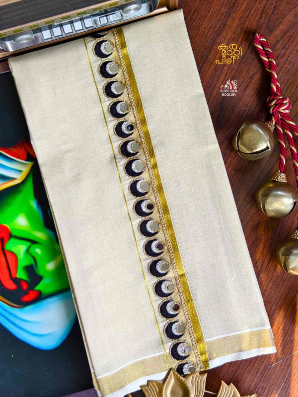 Golden Kasavu Colour Full Embroidery Designer Premium Double Dhoti[DOUBLE00080]