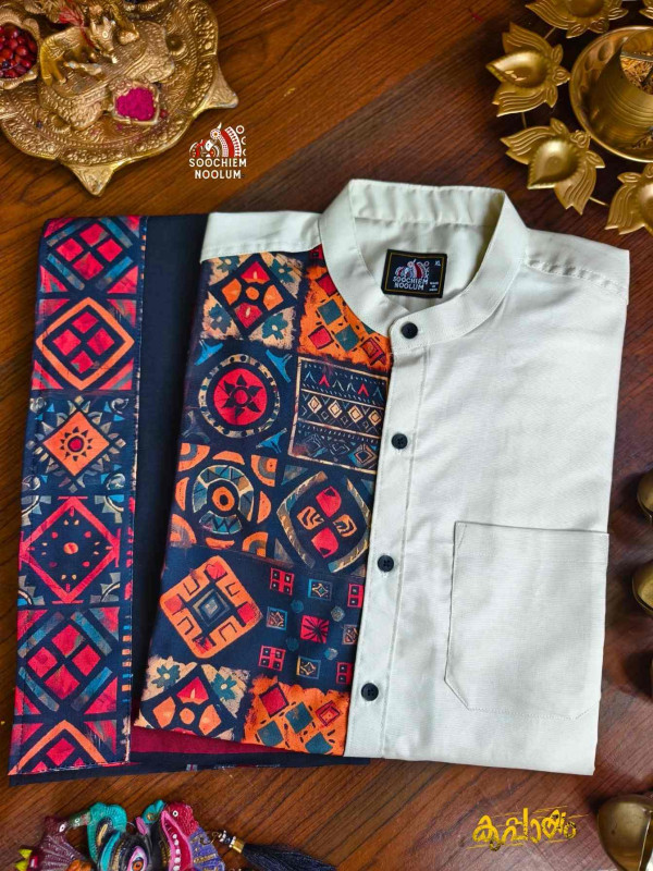 Off White premium Designer Half patch shirt+ Single Dhoti Combo[COMBO000267]