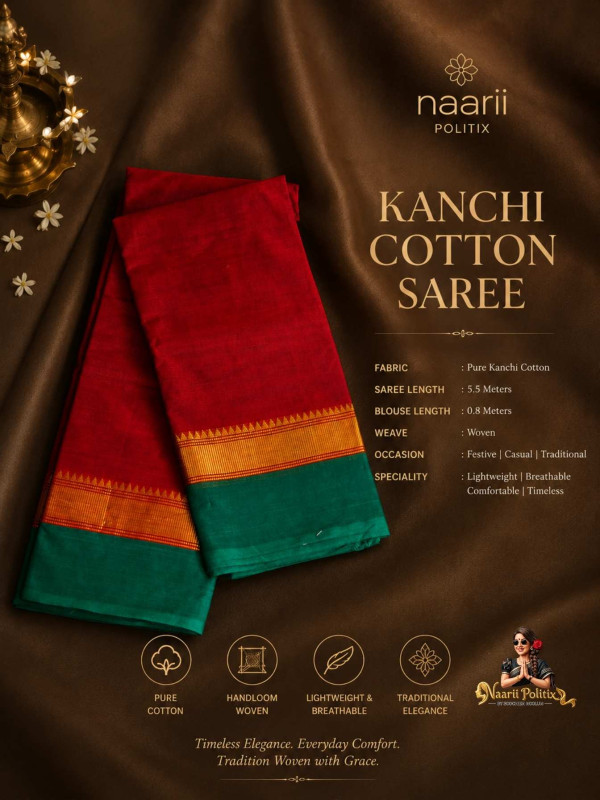 PREMIUM KANCHI COTTON SAREE - RED