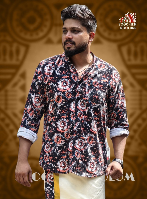 Premium Designer Velvet Shirt + Double kasavu Dhoti [Clearance Sale][COMBO000213]