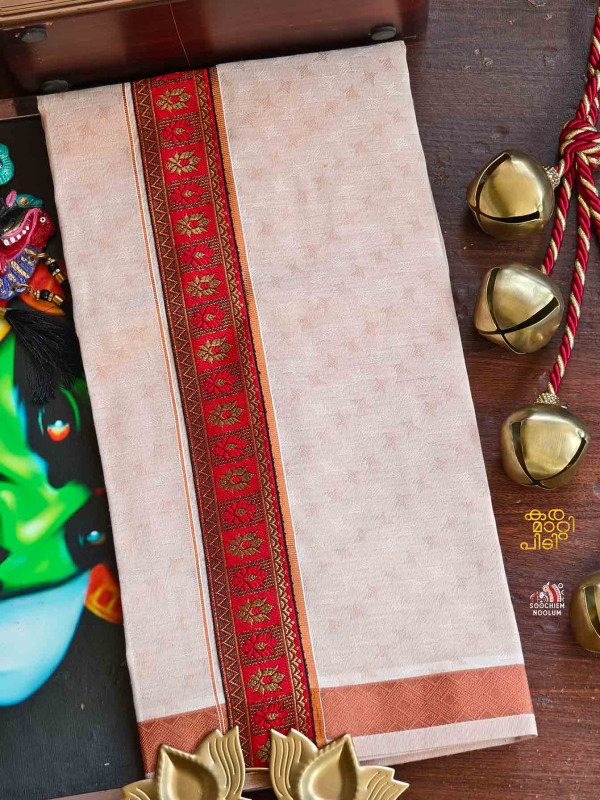 Tissue Copper Jacquard Kasavu Colour Full Embroidery Designer Premium Single Dhoti[SINGLE00027]