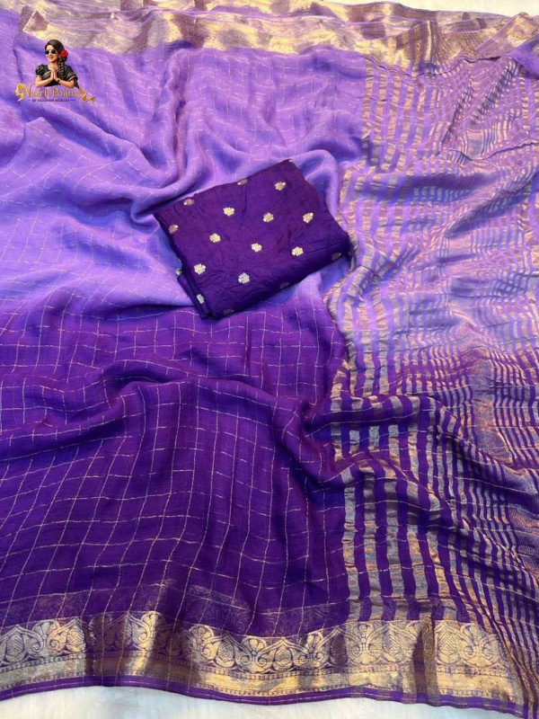 PURE VISCOSE WEAVING JACQUARD SAREE WITH PURE VISCOSE MATCHING BLOUSE - PURPLE AND LAVENDER