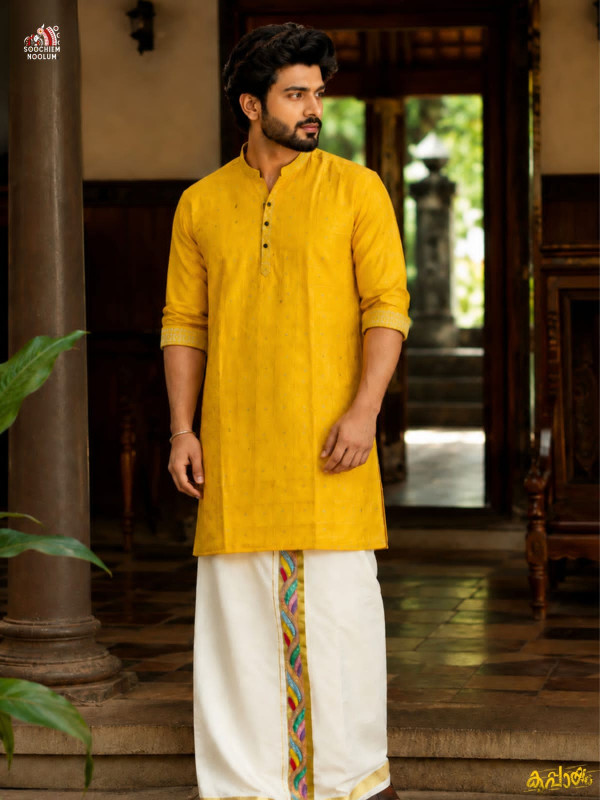 SOFT LINEN FESTIVE SPECIAL LUXURY KURTA - MUSTARD YELLOW