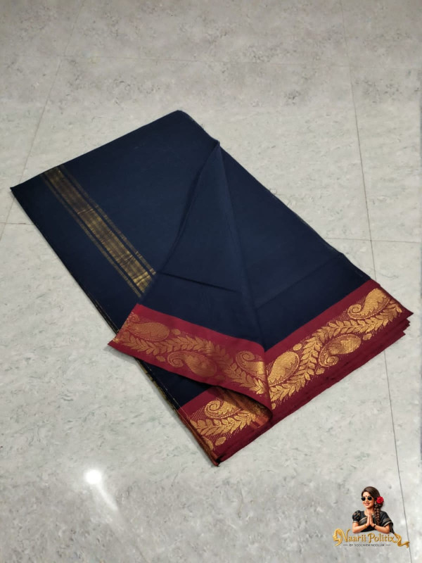 CHETTINAD COTTON SAREE - NAVY BLUE