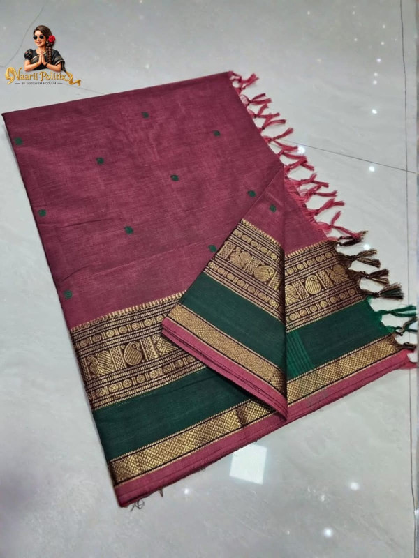 PREMIUM KANCHI COTTON SAREE - DEEP ROSE WITH GREEN