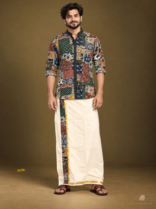 DESIGNER PREMIUM SHIRT +  DOUBLE DHOTI COMBO