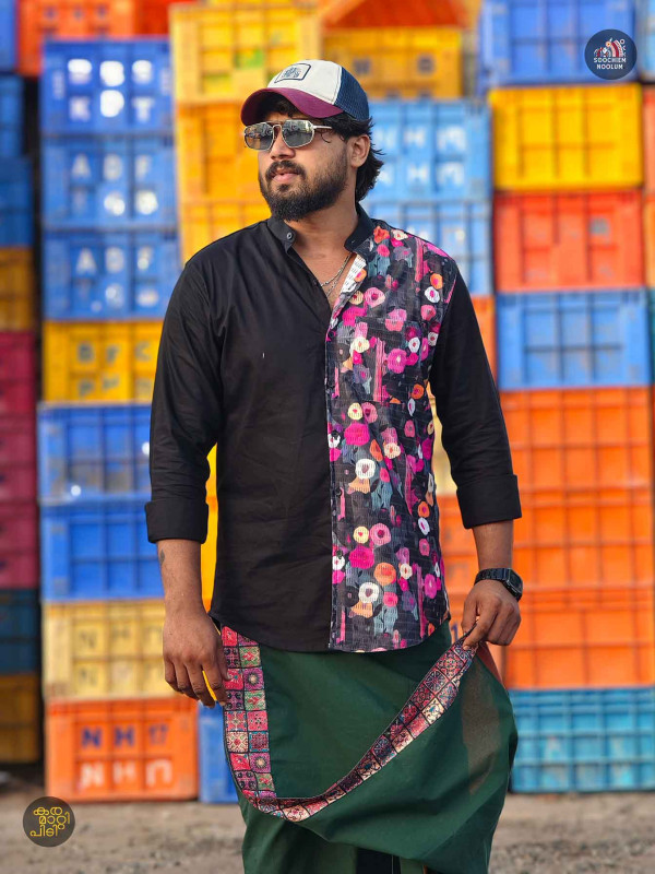 Black Designer Half Patch Shirt[SHIRT00082]