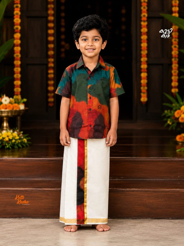 AARPPO AKSHARAMALA - DESIGNER COTTON SHIRT + DHOTI COMBO FOR KIDS
