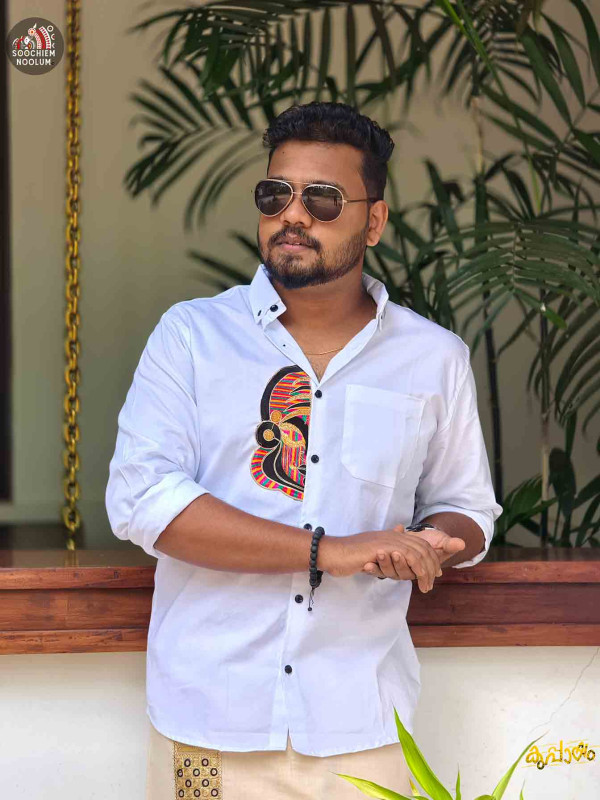 White kathakali Embroidery Half patch Designer Shirt[SHIRT000105]