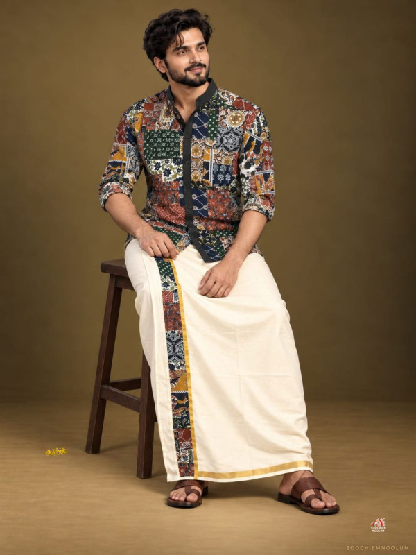 DESIGNER PREMIUM SHIRT +  DOUBLE DHOTI COMBO